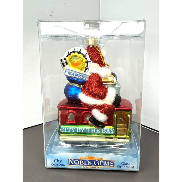 Ken Adler Noble Gems City Scape Glass San Francisco Trolley Santa Ornament NIB - Picture 3 of 6